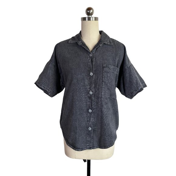 Vintage Tops - vintage 80s 90s faded black chambray button shirt S grunge punk denim retro vtg